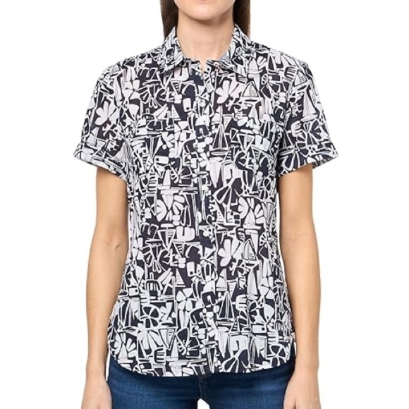 Nautica Tops - Nautica Jeans Women's Tiki Blue Print Cotton Button-Front Shirt, Size XS NWT